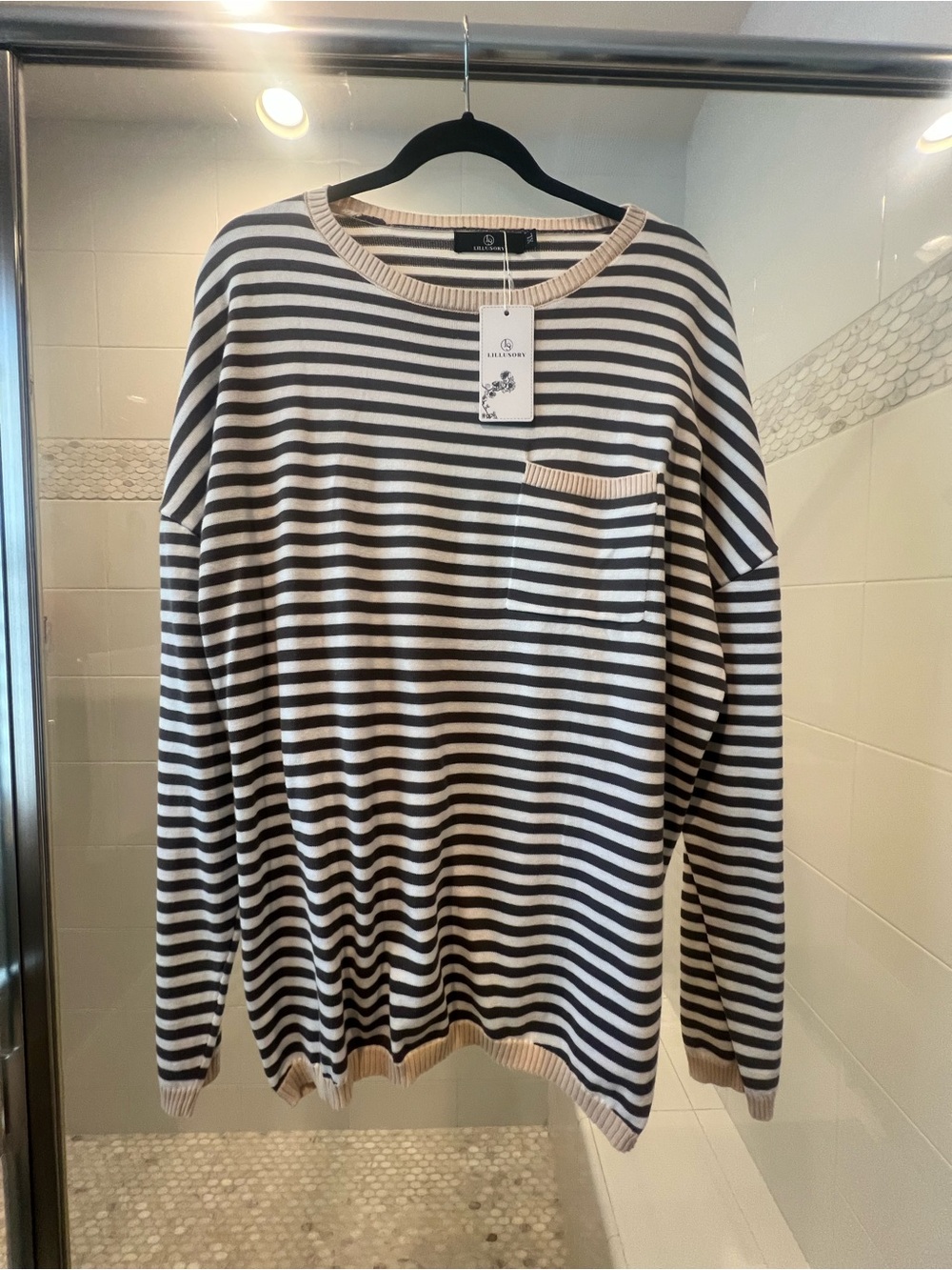 L.L. Bean Women's Crewneck Striped Sweater - Green & Cream